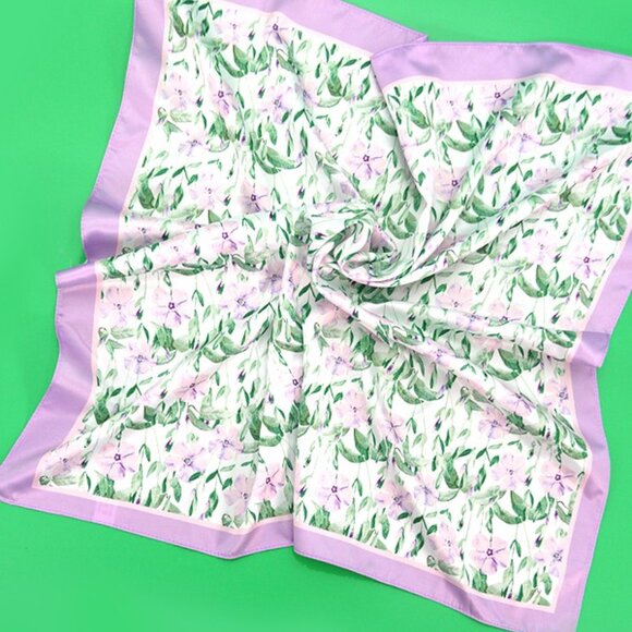 A218-L ✽ Lavender Leafy Bloom Silky Bandana Scarf